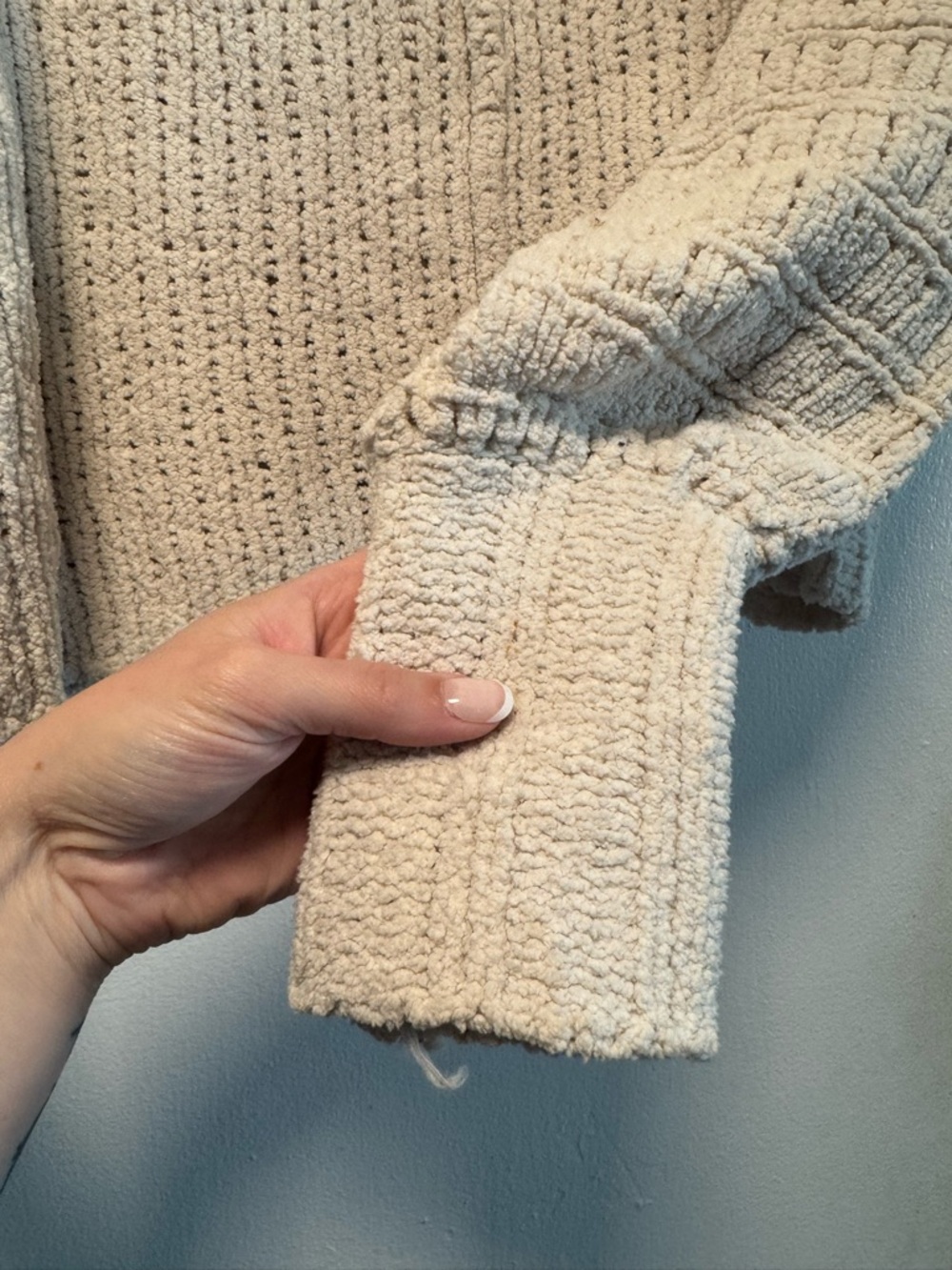 Free People Sweater Small Cream Chunky Knit Cowl Neck Cropped Cozy Boho - Picture 4 of 5